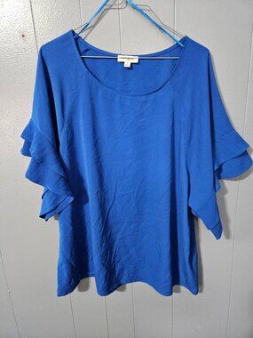 Umgee Blue Ruffle Sleeve Scoop Neck Flowy Blouse - Size L